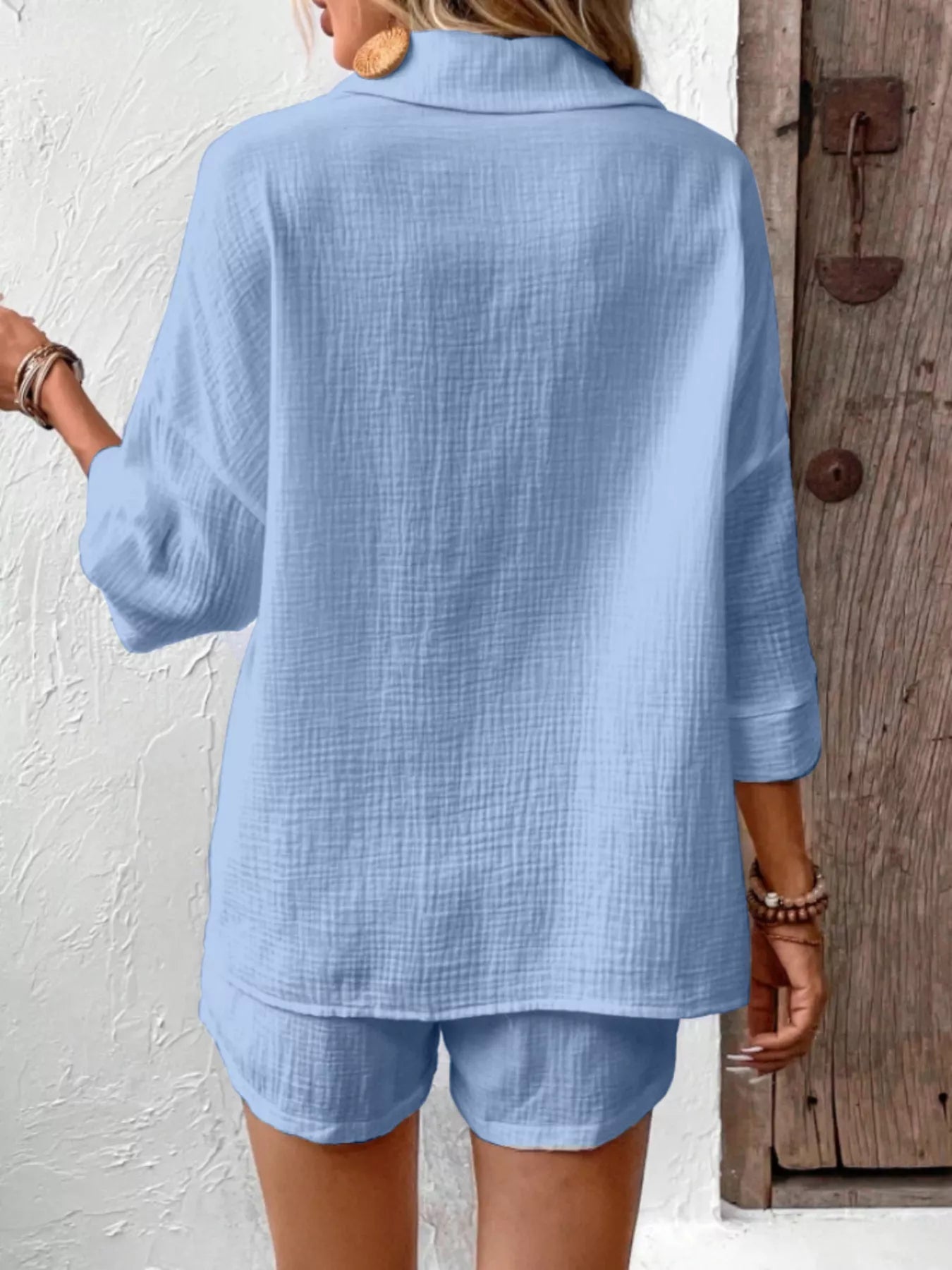 Button Detail Top and Shorts Set - NORIVE