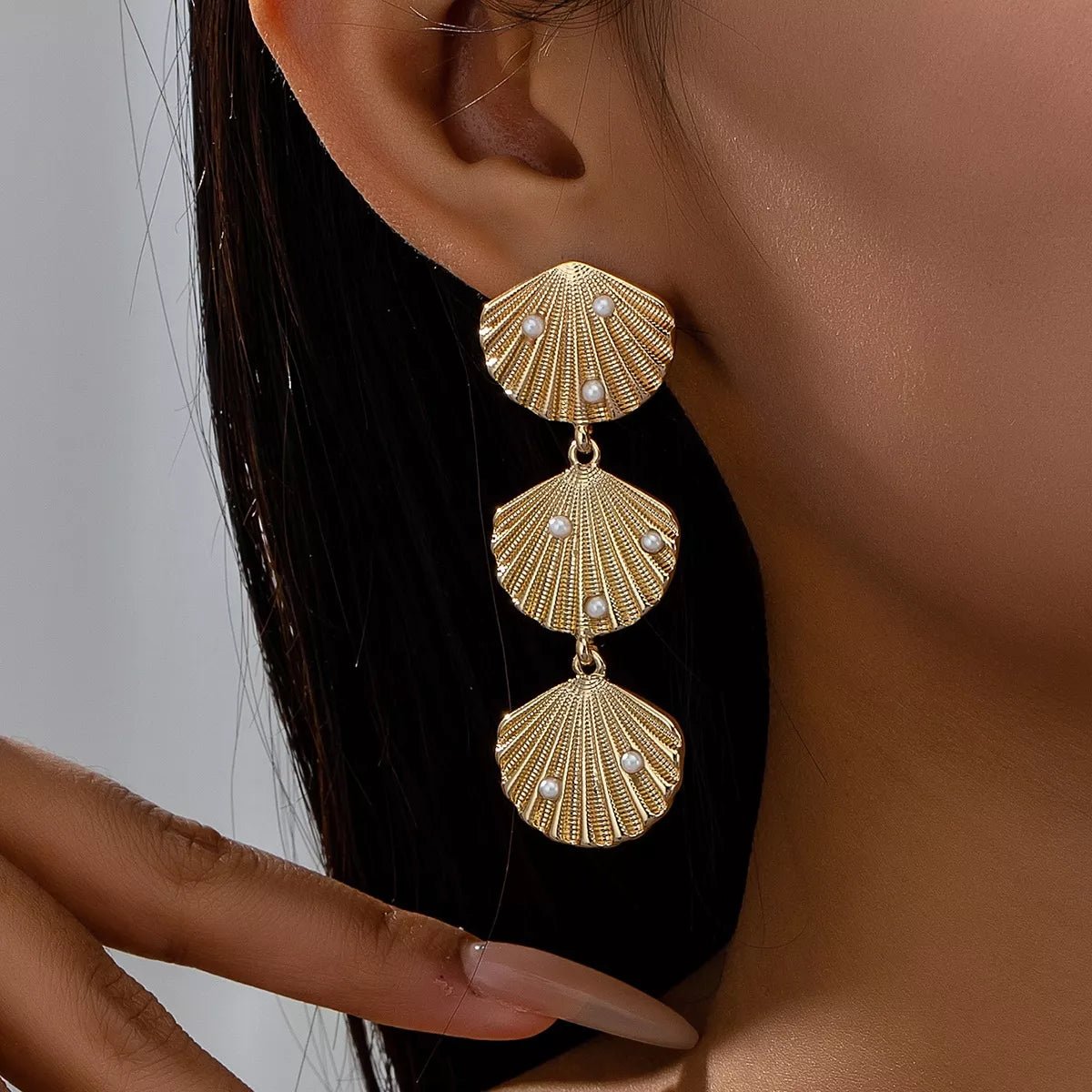 Seashell Dangle Earrings with Pearl Accents - NORIVE