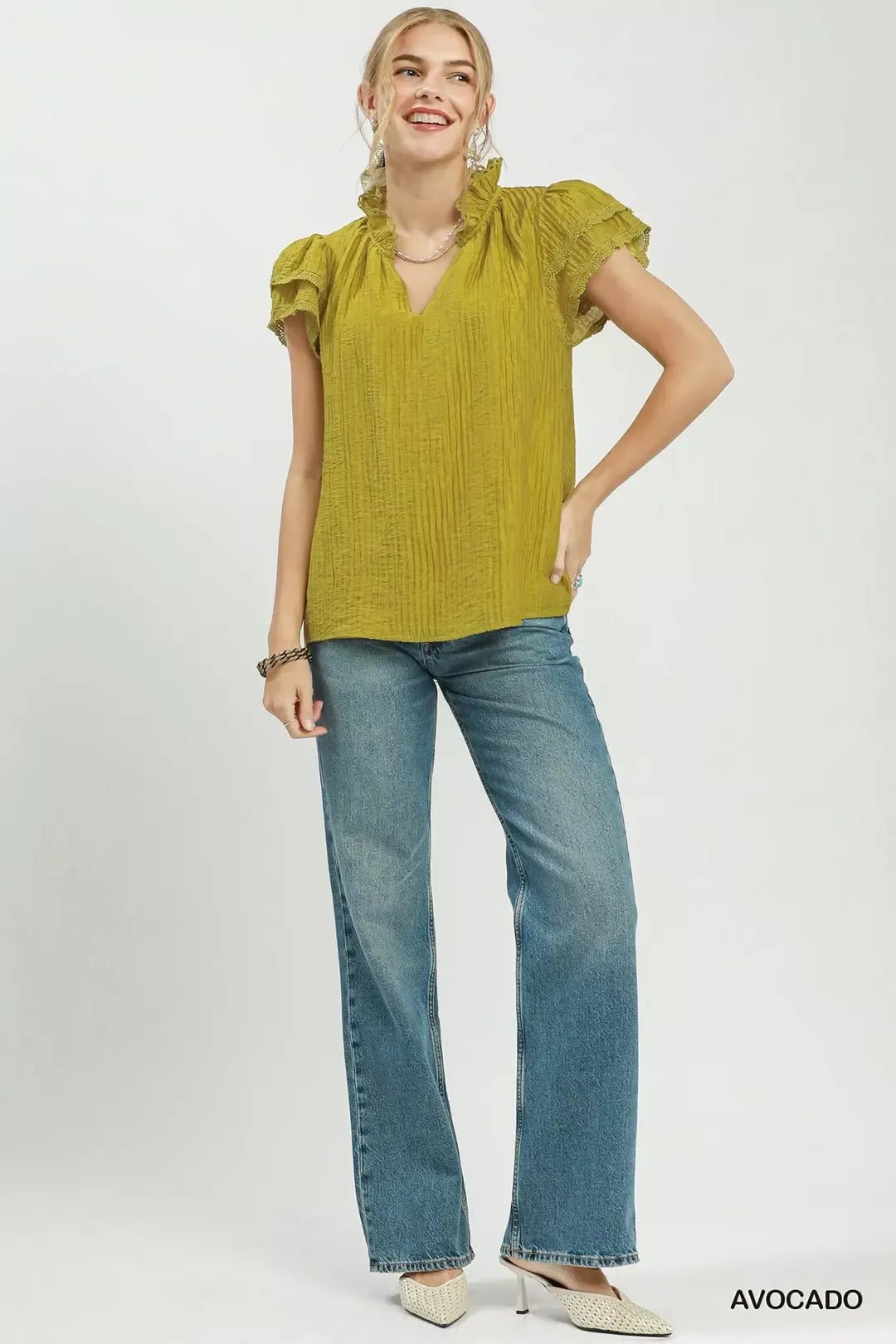 Umgee Lace Trim Ruffle Top - NORIVE