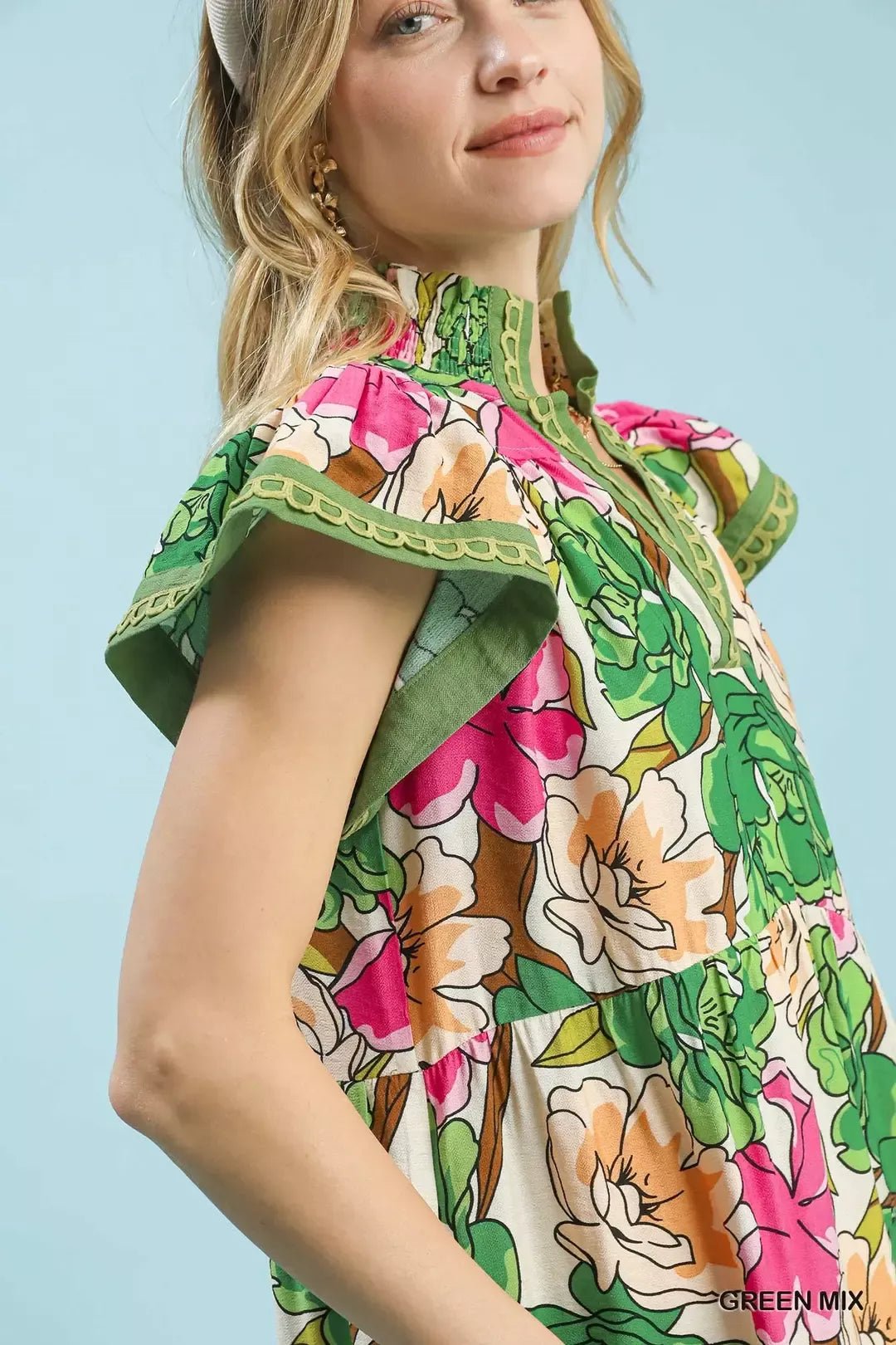 Umgee Mix Bold Floral Tiered Midi Dress - NORIVE