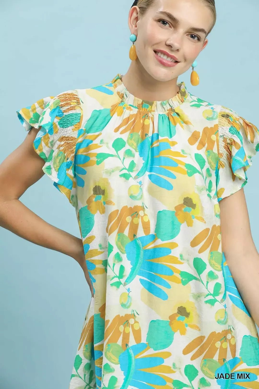 Umgee Ruffled Botanical Print Mini Dress - NORIVE