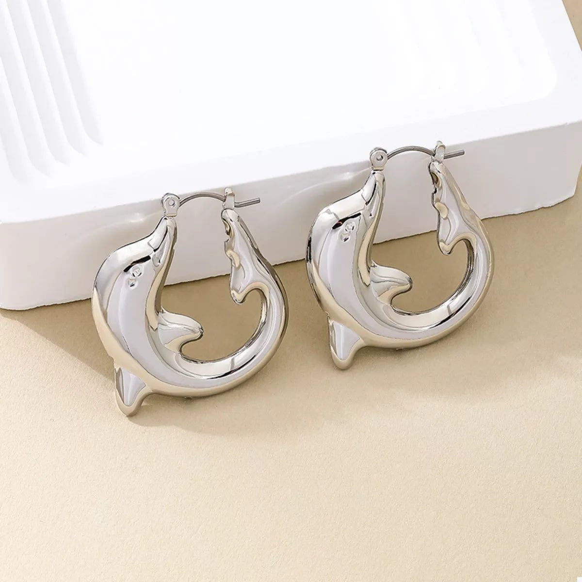 18K Gold - Plated Dolphin Hoop Earrings - NORIVE