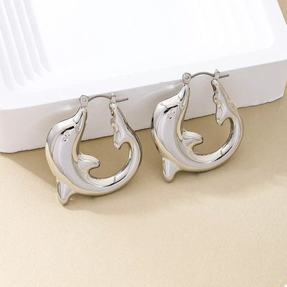 18K Gold - Plated Dolphin Hoop Earrings - NORIVE