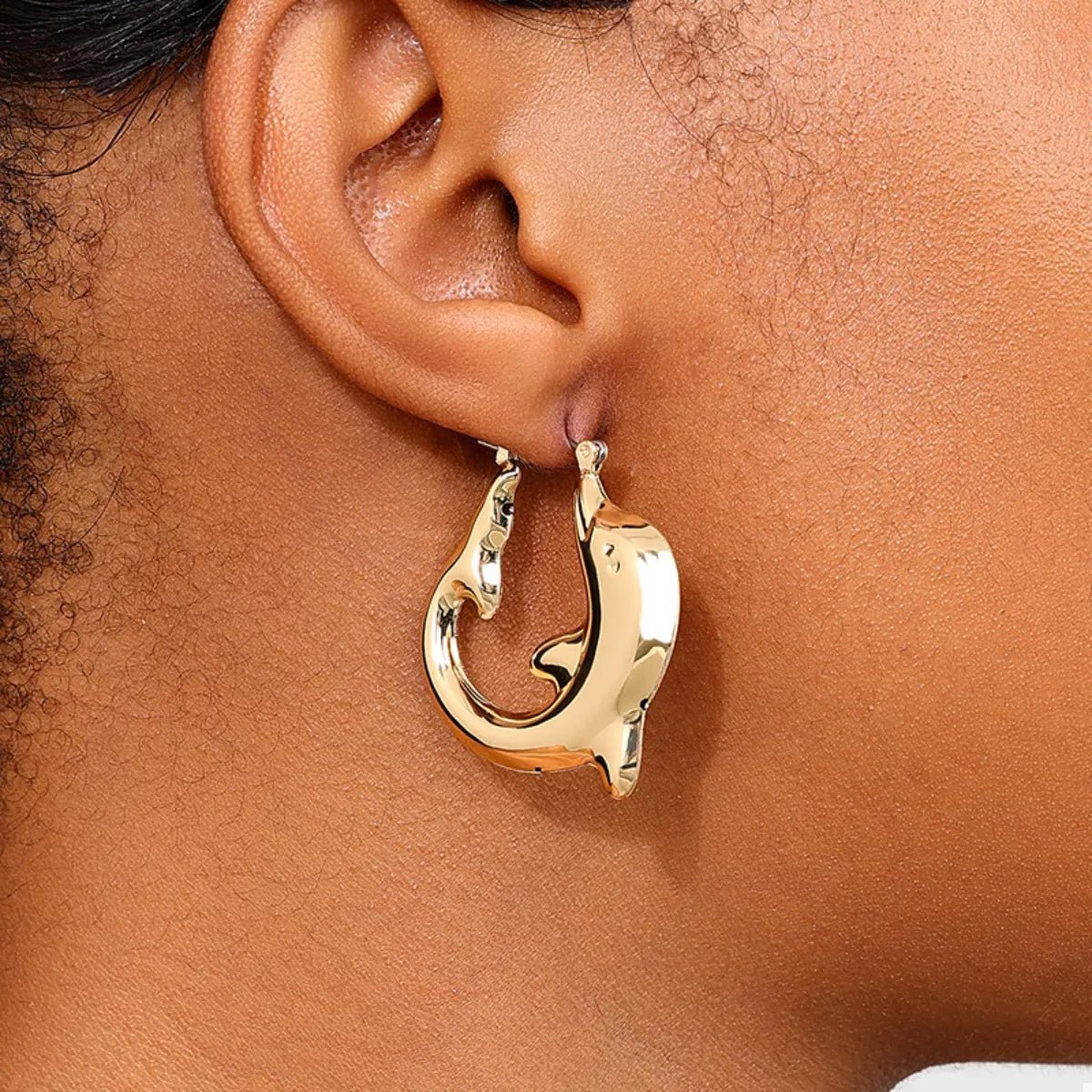 18K Gold - Plated Dolphin Hoop Earrings - NORIVE