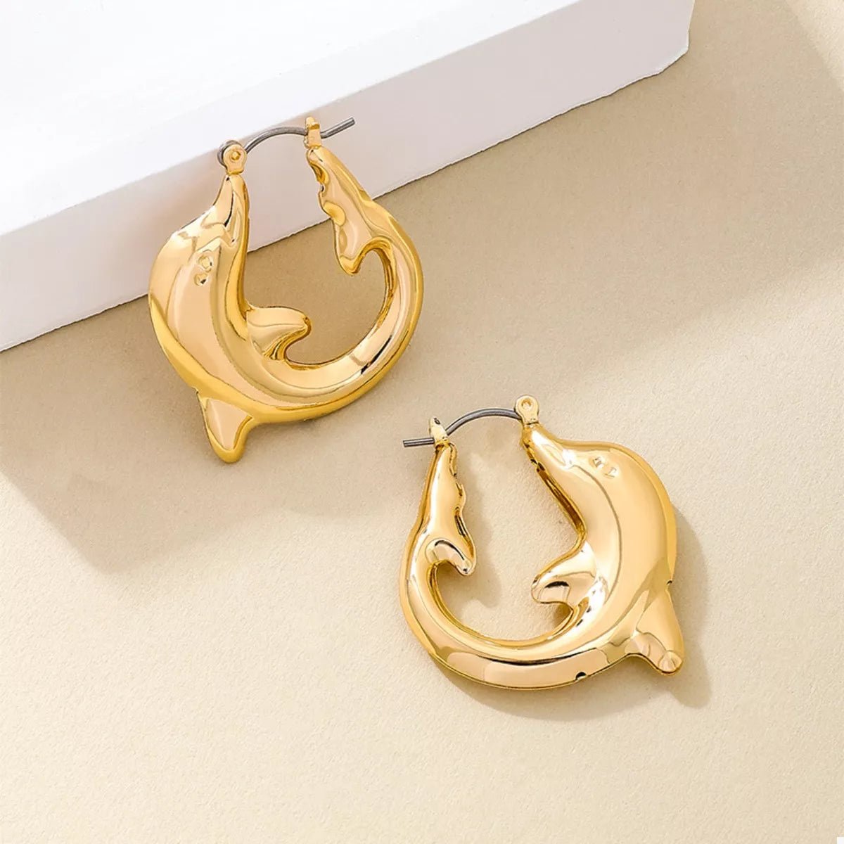 18K Gold - Plated Dolphin Hoop Earrings - NORIVE