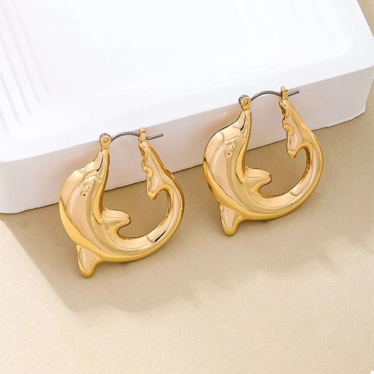 18K Gold - Plated Dolphin Hoop Earrings - NORIVE