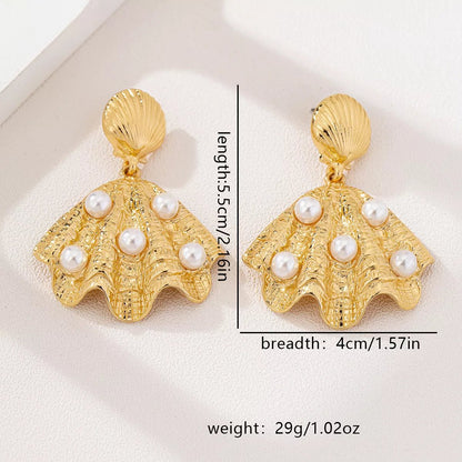 18K Gold - Plated Shell Pearl Drop Earrings - NORIVE