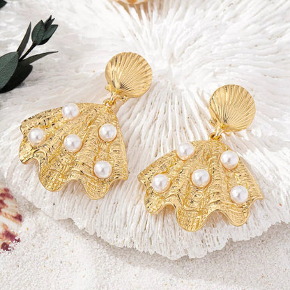 18K Gold - Plated Shell Pearl Drop Earrings - NORIVE