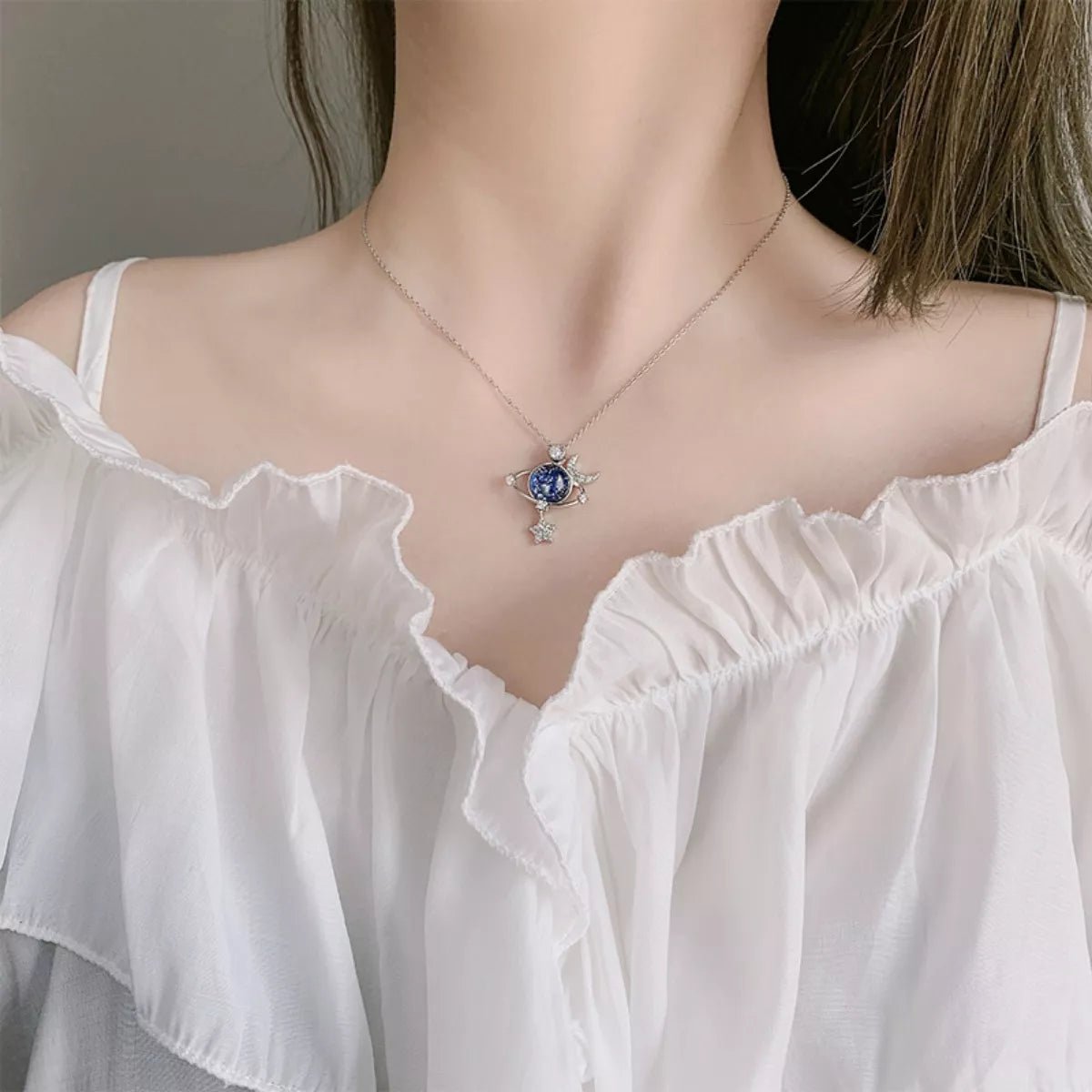 925 Sterling Silver Planet Pendant Necklace - NORIVE