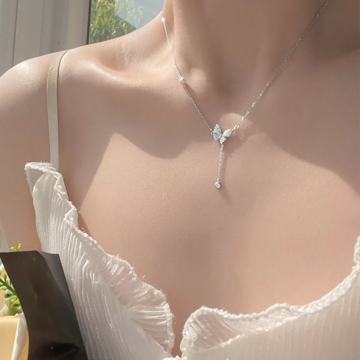 925 Sterling Silver Zircon Butterfly Necklace - NORIVE