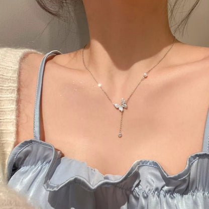 925 Sterling Silver Zircon Butterfly Necklace - NORIVE