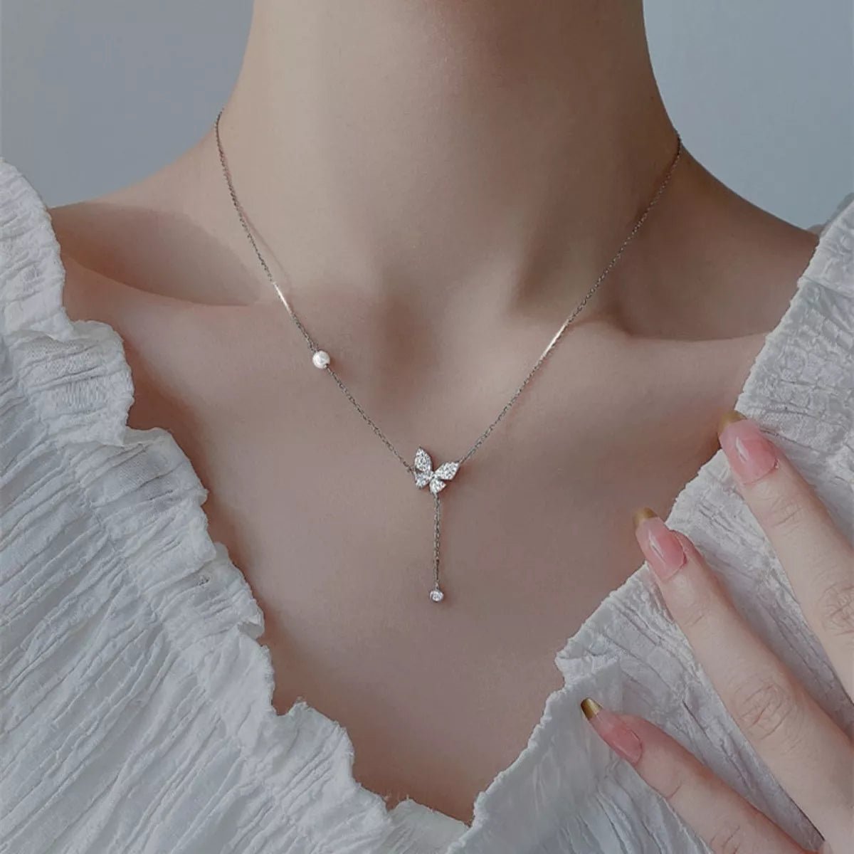 925 Sterling Silver Zircon Butterfly Necklace - NORIVE