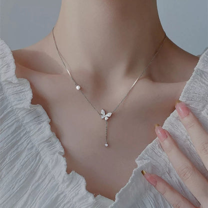 925 Sterling Silver Zircon Butterfly Necklace - NORIVE