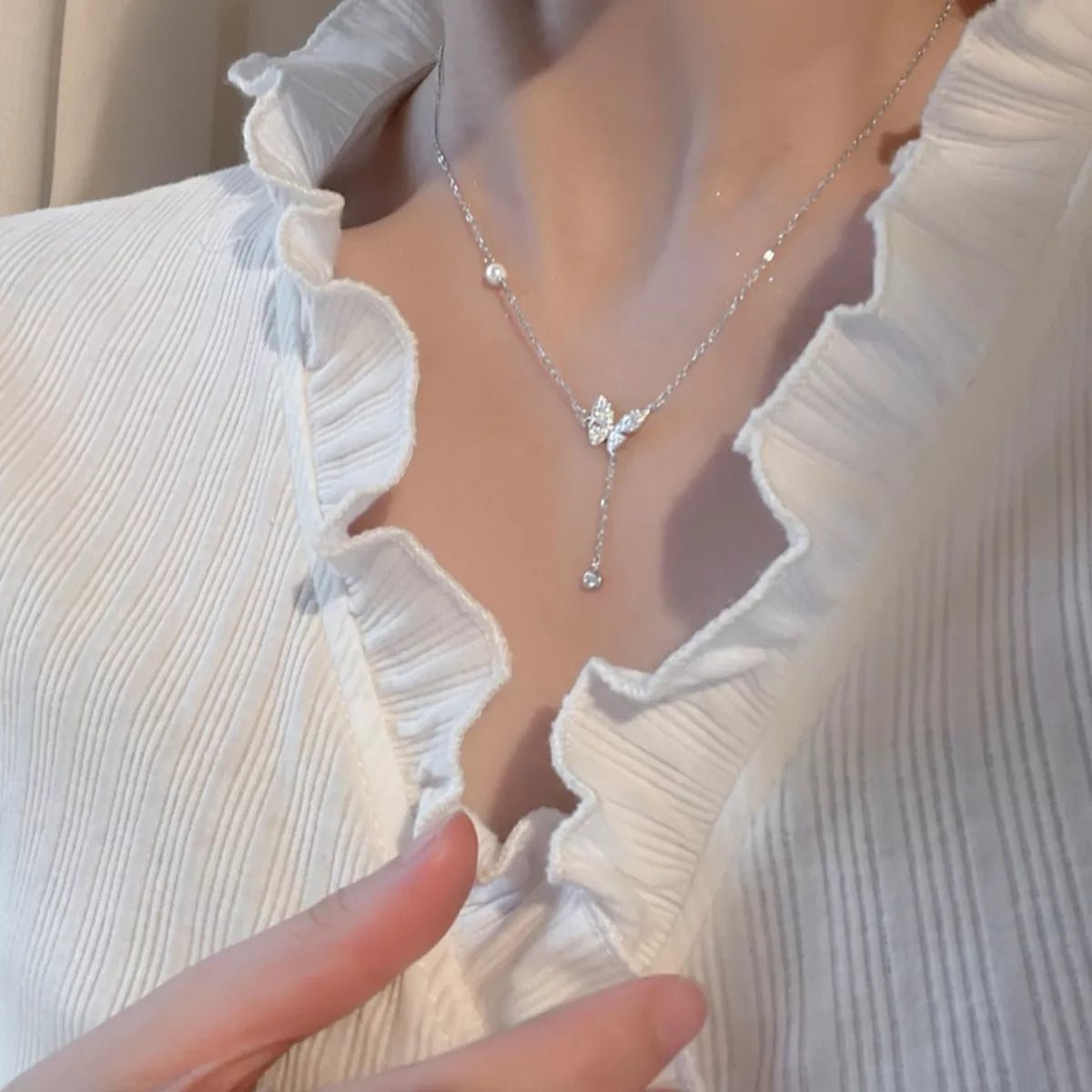 925 Sterling Silver Zircon Butterfly Necklace - NORIVE