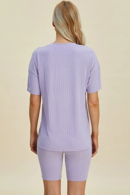 Basic Bae Full Size Ribbed V - Neck Short Sleeve Top and Shorts Set - NORIVE