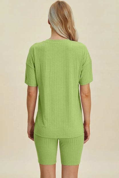 Basic Bae Full Size Ribbed V - Neck Short Sleeve Top and Shorts Set - NORIVE