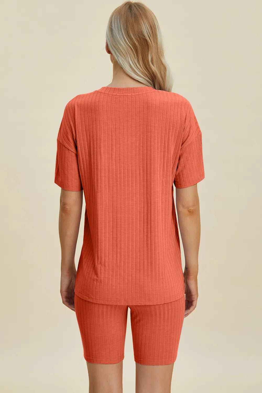 Basic Bae Full Size Ribbed V - Neck Short Sleeve Top and Shorts Set - NORIVE