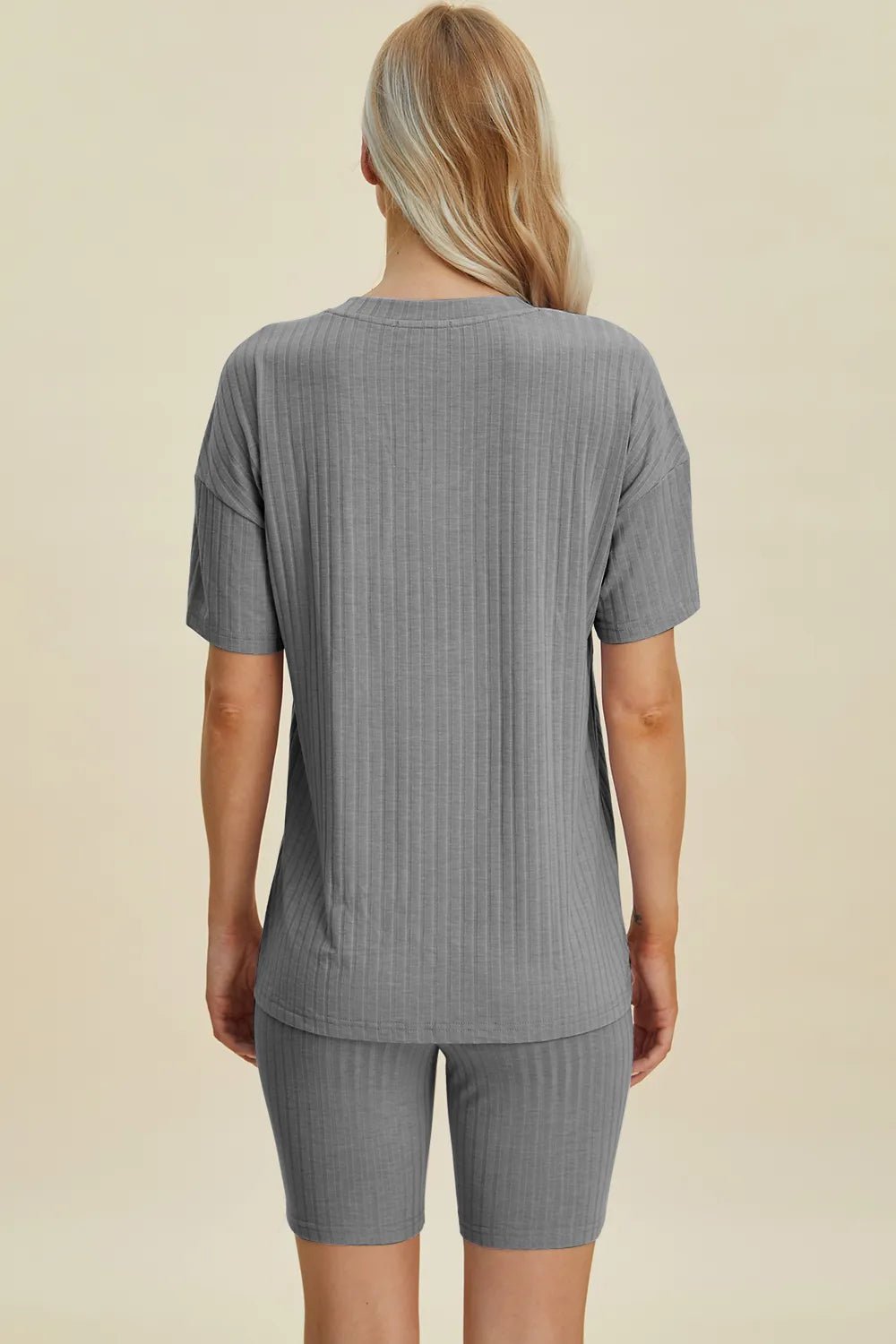 Basic Bae Full Size Ribbed V - Neck Short Sleeve Top and Shorts Set - NORIVE