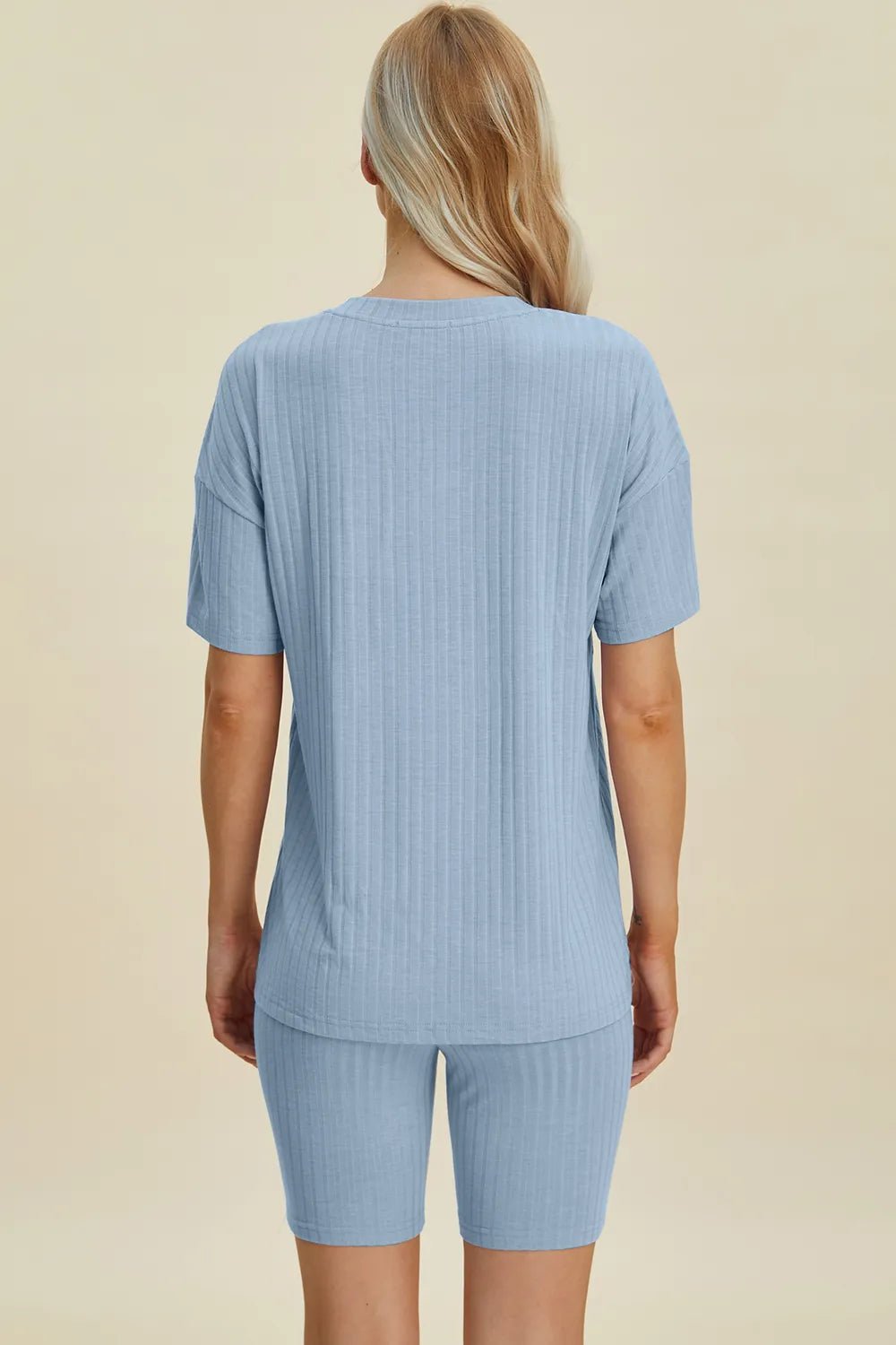 Basic Bae Full Size Ribbed V - Neck Short Sleeve Top and Shorts Set - NORIVE