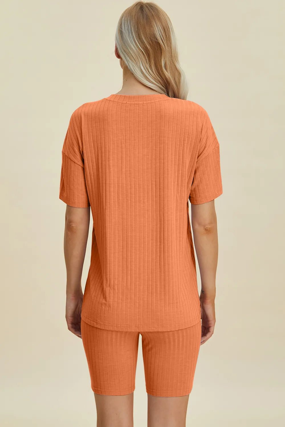 Basic Bae Full Size Ribbed V - Neck Short Sleeve Top and Shorts Set - NORIVE