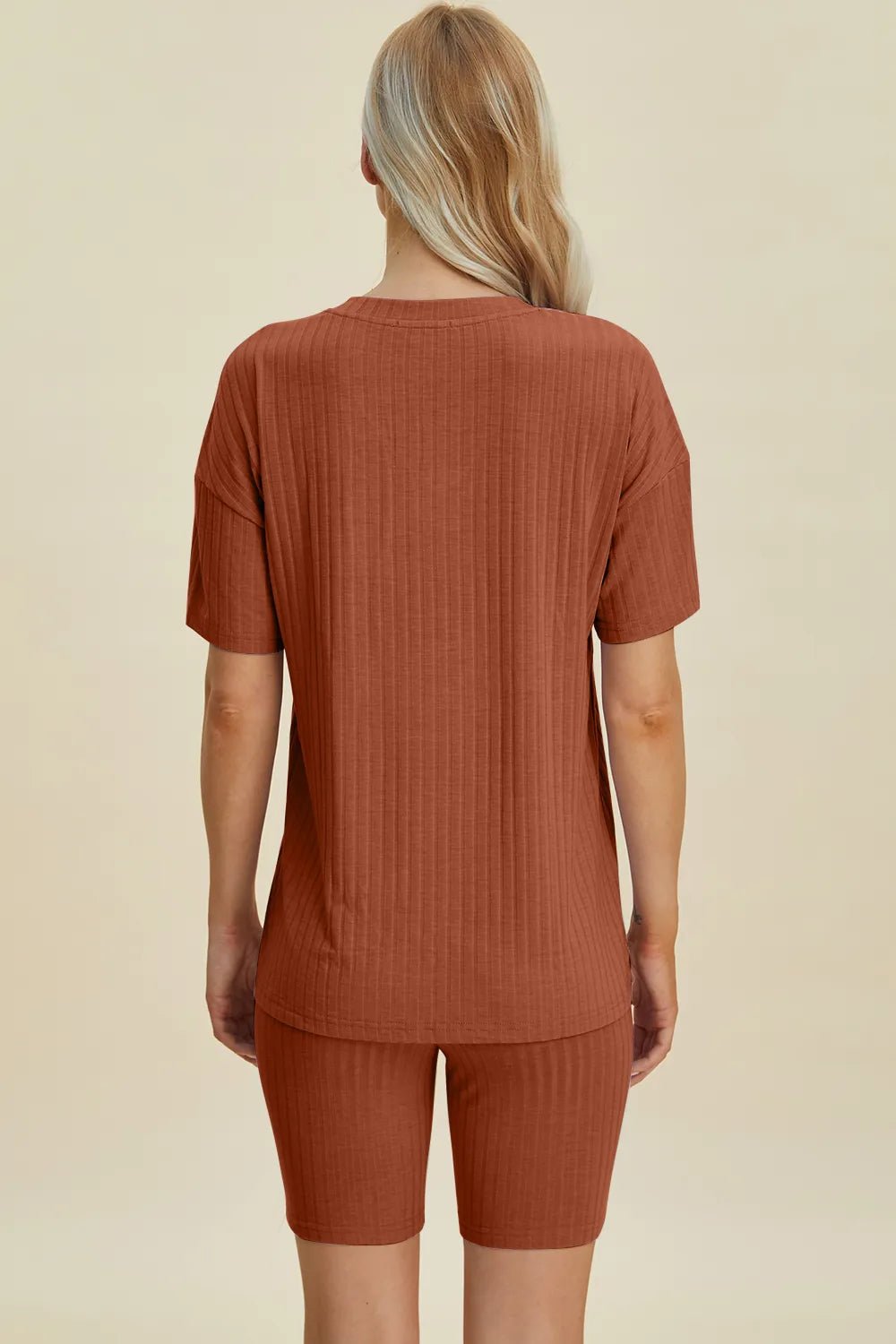 Basic Bae Full Size Ribbed V - Neck Short Sleeve Top and Shorts Set - NORIVE