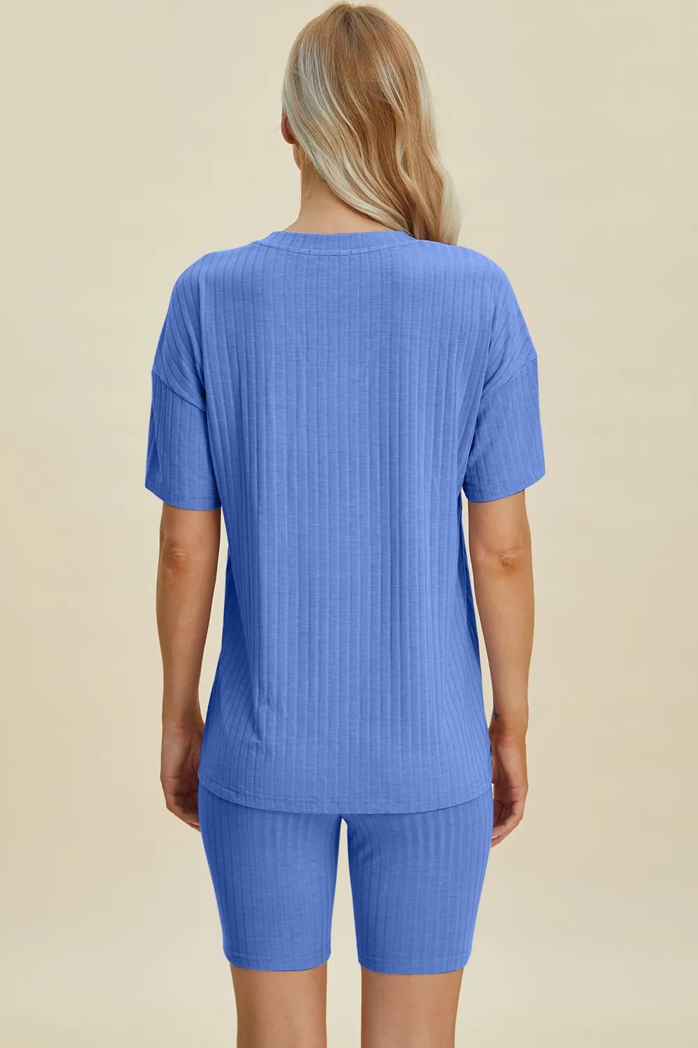 Basic Bae Full Size Ribbed V - Neck Short Sleeve Top and Shorts Set - NORIVE