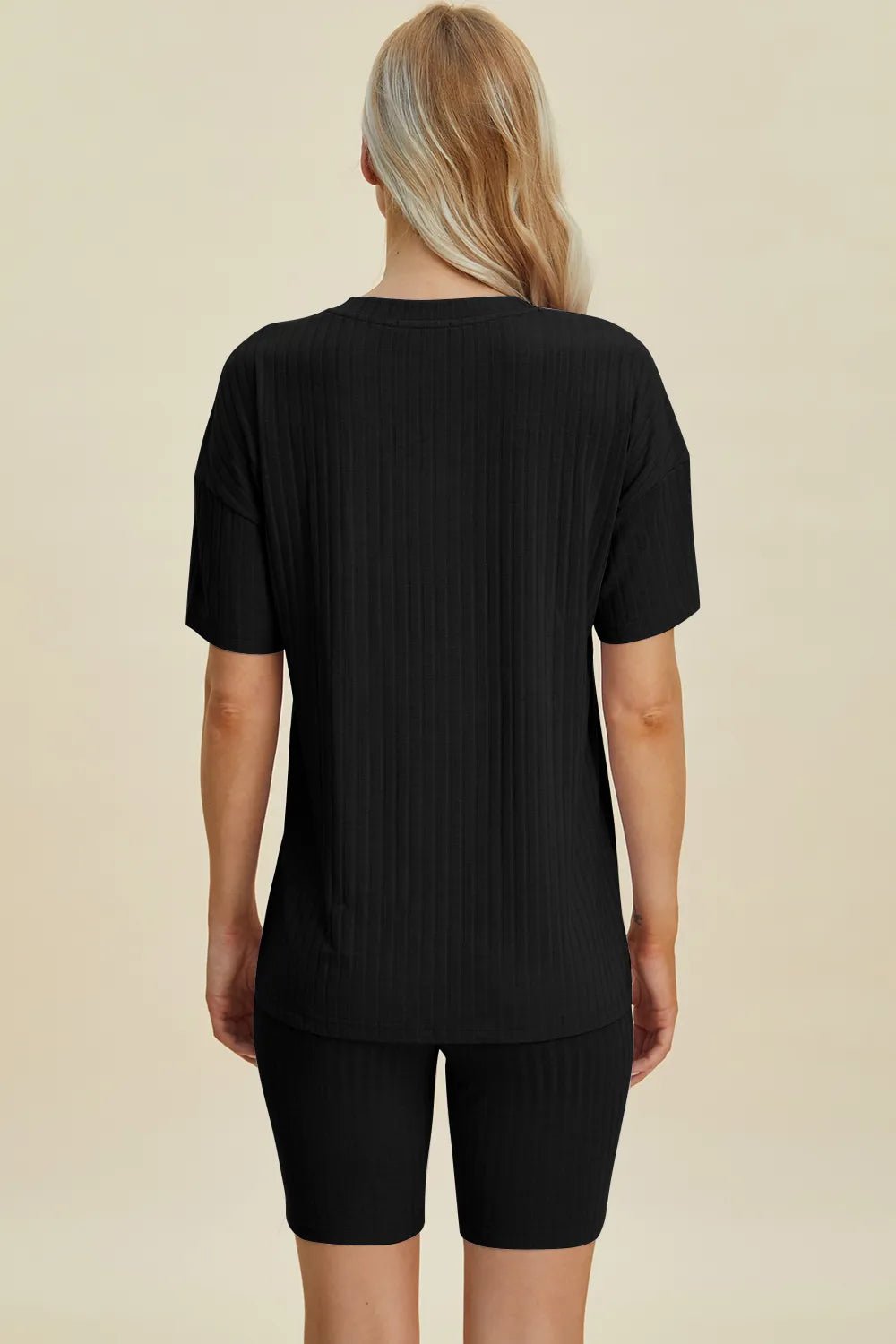 Basic Bae Full Size Ribbed V - Neck Short Sleeve Top and Shorts Set - NORIVE