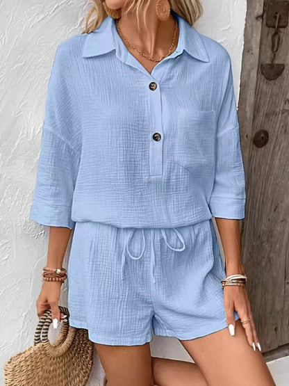 Button Detail Top and Shorts Set - NORIVE