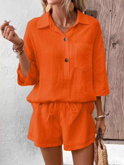 Button Detail Top and Shorts Set - NORIVE