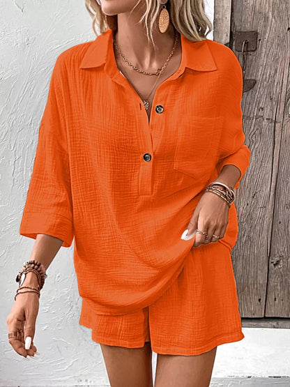 Button Detail Top and Shorts Set - NORIVE