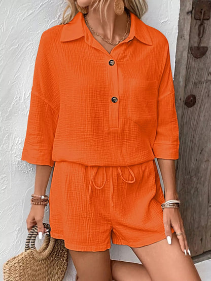 Button Detail Top and Shorts Set - NORIVE