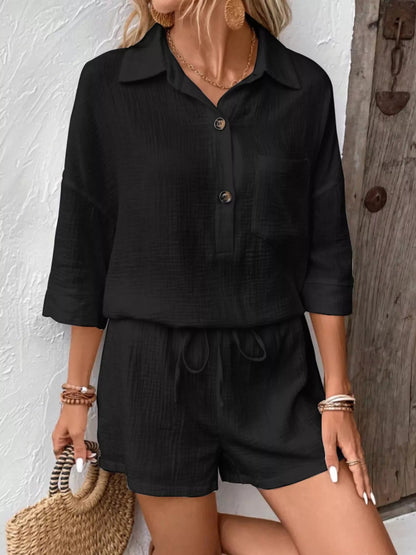 Button Detail Top and Shorts Set - NORIVE