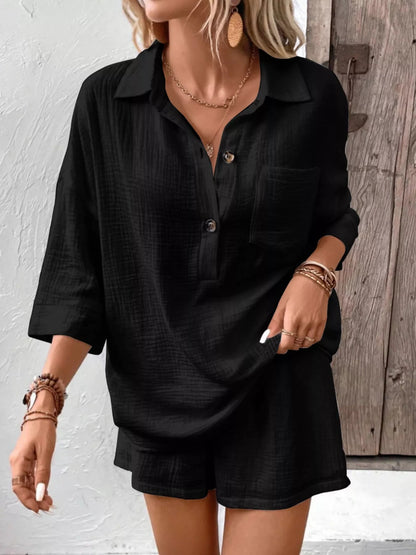 Button Detail Top and Shorts Set - NORIVE