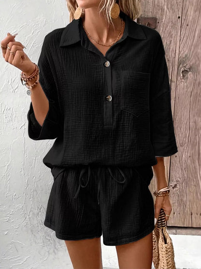 Button Detail Top and Shorts Set - NORIVE