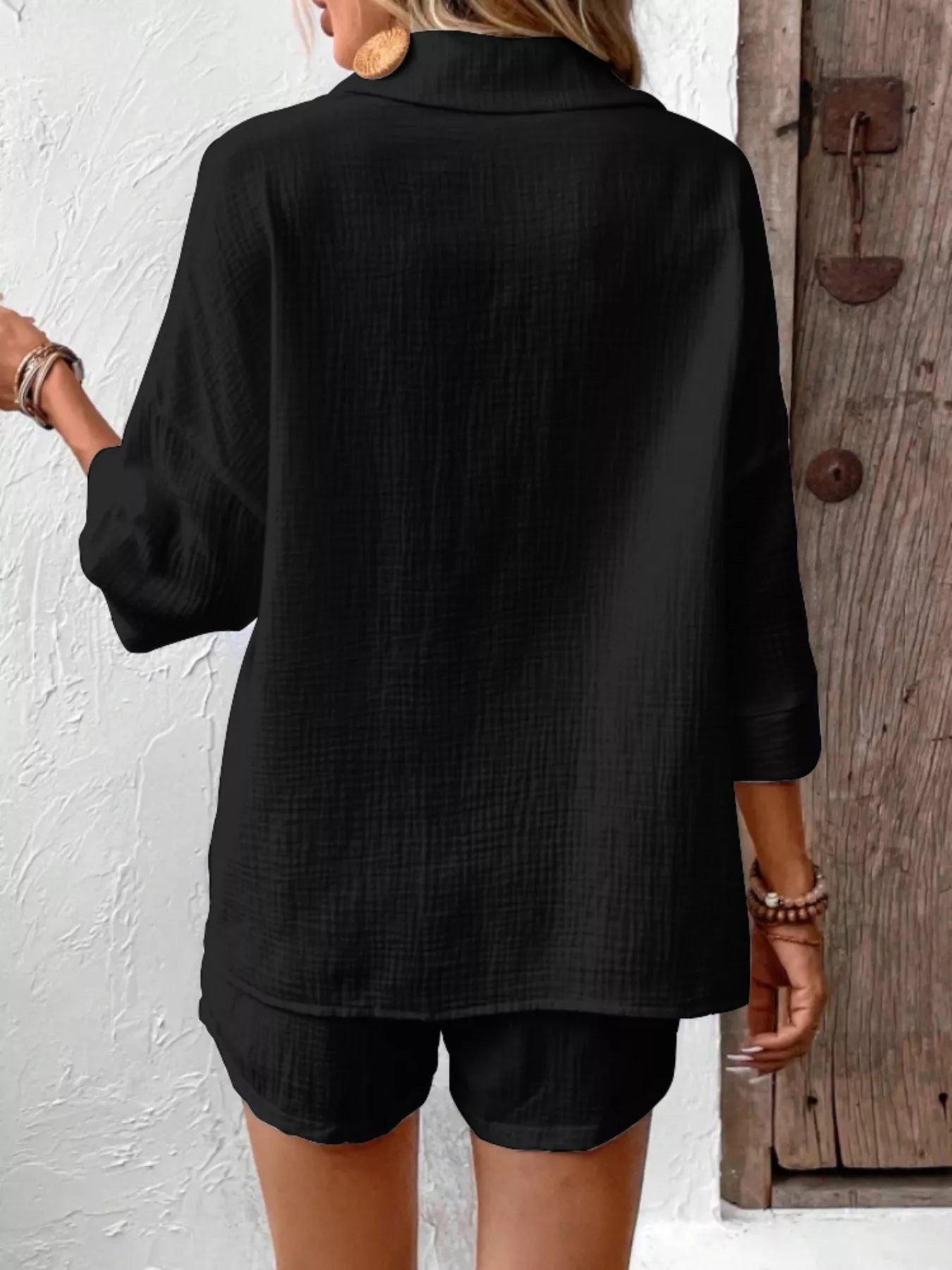 Button Detail Top and Shorts Set - NORIVE