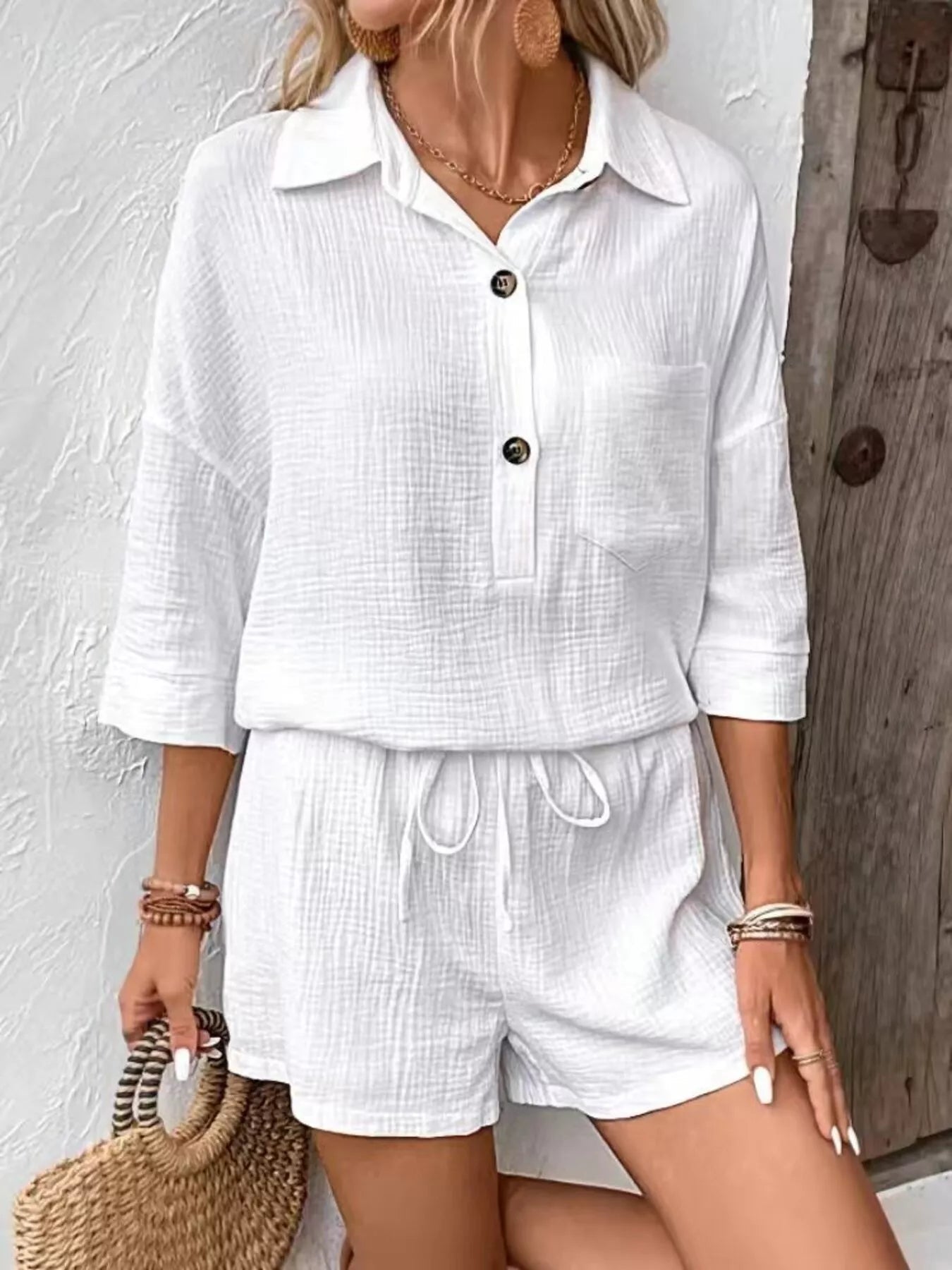 Button Detail Top and Shorts Set - NORIVE