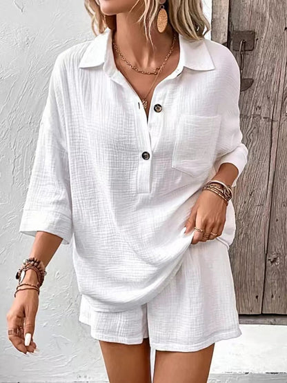 Button Detail Top and Shorts Set - NORIVE