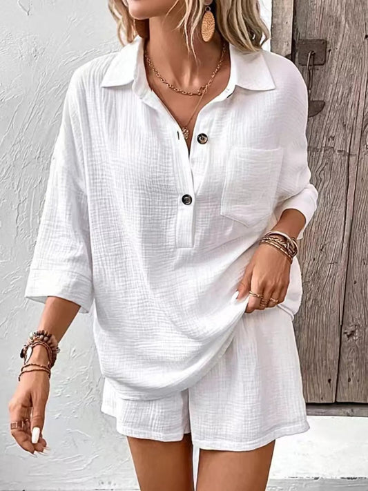 Button Detail Top and Shorts Set - NORIVE