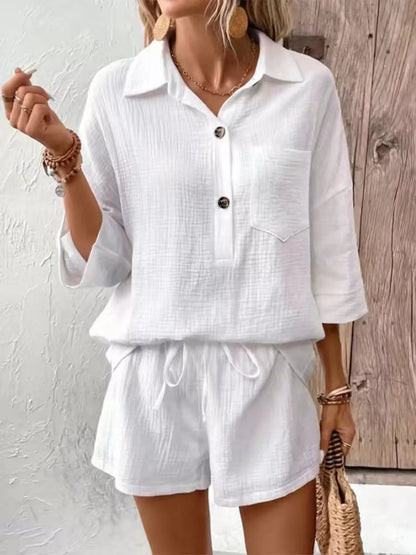 Button Detail Top and Shorts Set - NORIVE