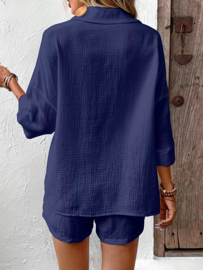 Button Detail Top and Shorts Set - NORIVE