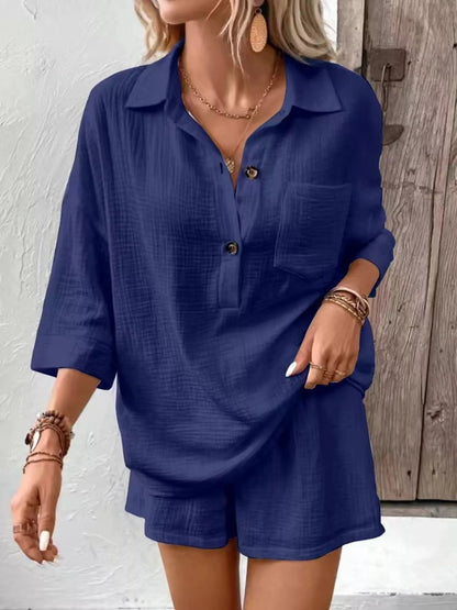 Button Detail Top and Shorts Set - NORIVE