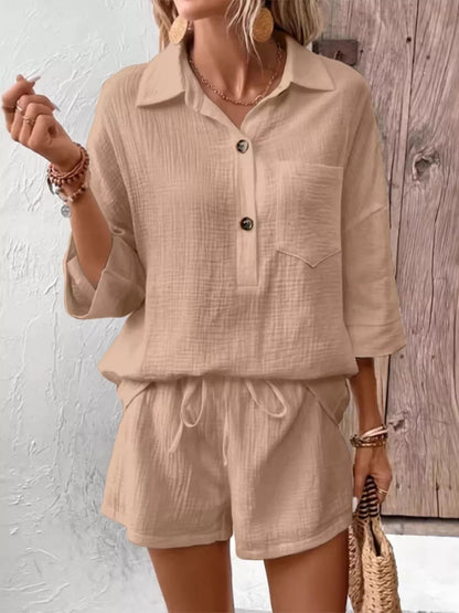 Button Detail Top and Shorts Set - NORIVE