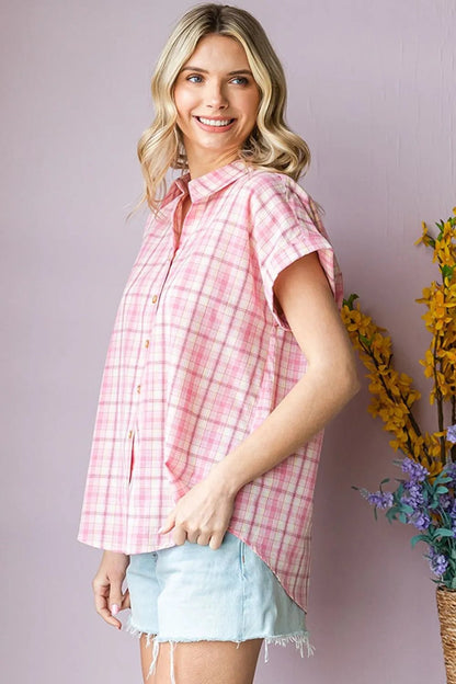 Cotton Bleu by Nu Lab Plaid Collared Neck Short Sleeve Shirt - NORIVE