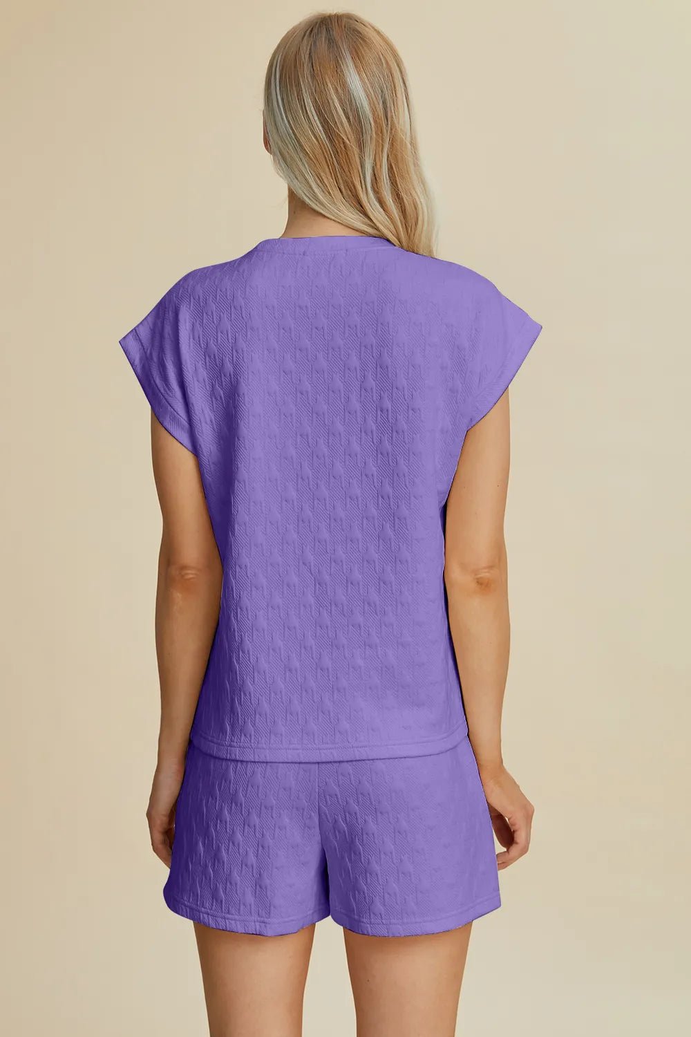 Double Take Full Size Pocketed Texture Round Neck Top and Shorts Set - NORIVE