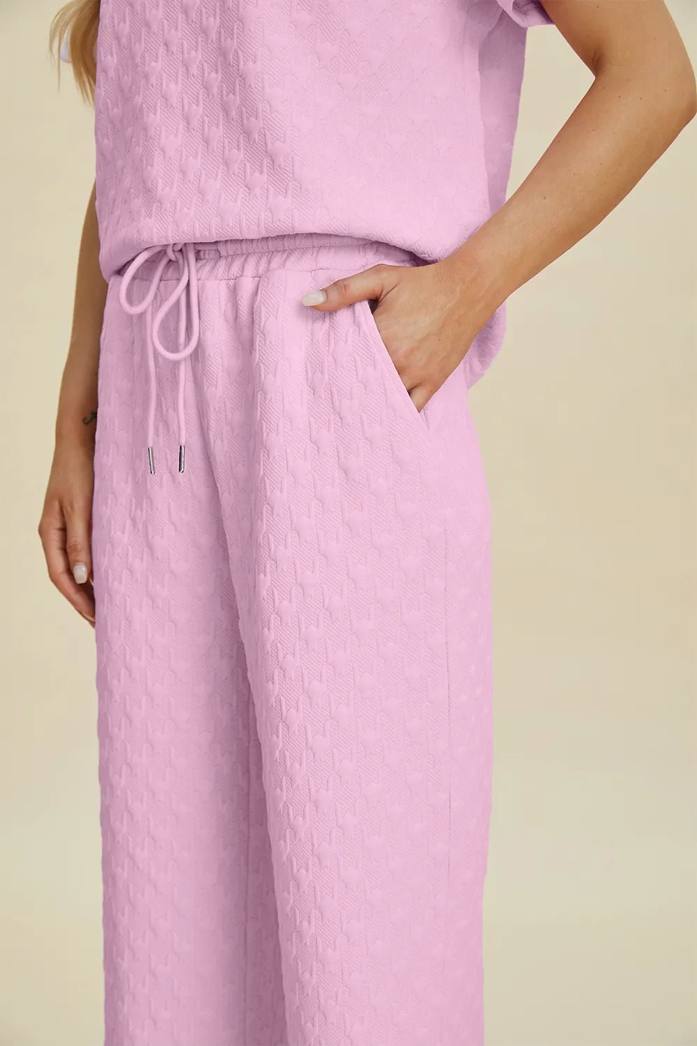 Double Take Full Size Texture Round Neck Short Sleeve Top and Pants Set - NORIVE