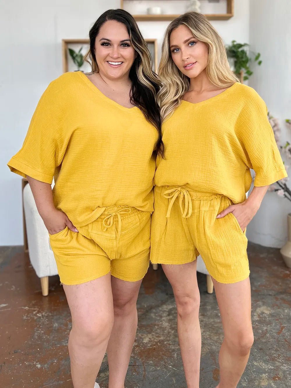 Double Take Texture Half Sleeve T-Shirt and Drawstring Shorts Set - NORIVE
