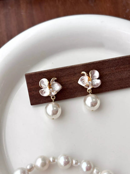 Floral Pearl Drop Earrings - NORIVE