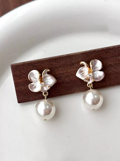 Floral Pearl Drop Earrings - NORIVE