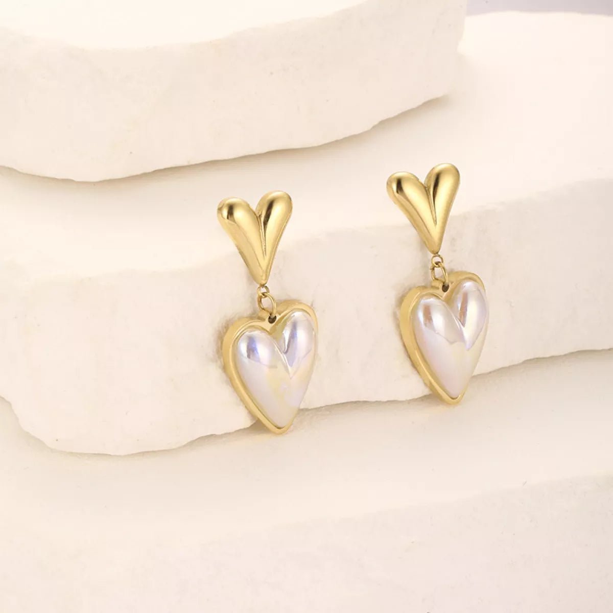 Heart - Shaped Pearl Drop Earrings - NORIVE