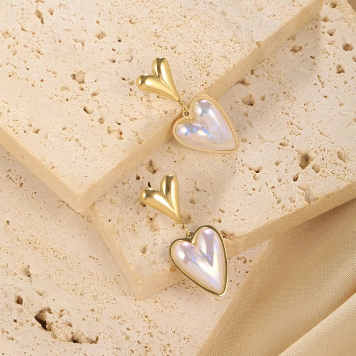 Heart - Shaped Pearl Drop Earrings - NORIVE